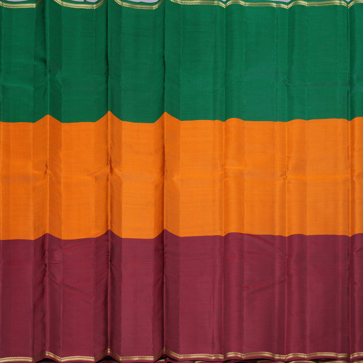 Hayagrivas Muppagam (Bottle Green, Orange and Wine Maroon) Handloom Kanjivaram Silk Saree with Wine Maroon Border KBD2036C3-6