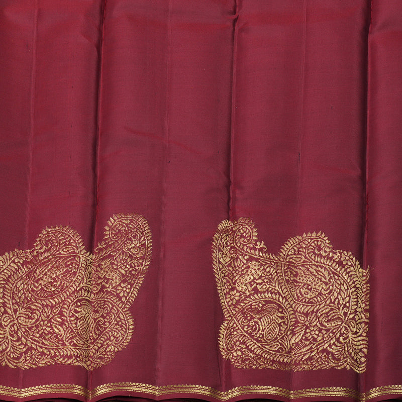 Hayagrivas Muppagam (Bottle Green, Orange and Wine Maroon) Handloom Kanjivaram Silk Saree with Wine Maroon Border KBD2036C3-6