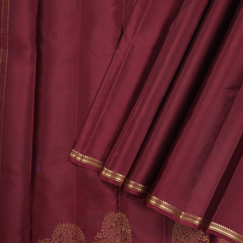 Hayagrivas Muppagam (Bottle Green, Orange and Wine Maroon) Handloom Kanjivaram Silk Saree with Wine Maroon Border KBD2036C3-6
