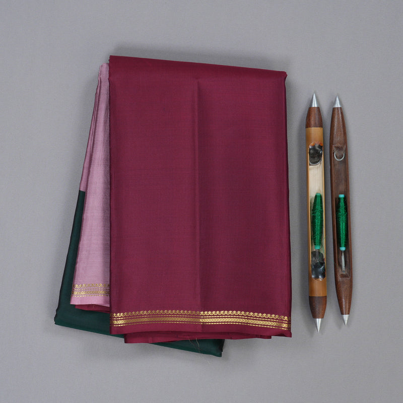 Hayagrivas Muppagam (Lilac, Bottle Green and Wine Maroon) Handloom Kanjivaram Silk Saree with Wine Maroon Border KBD2036C3-8