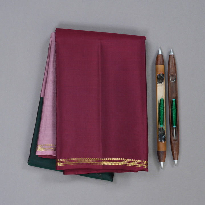 Hayagrivas Muppagam (Lilac, Bottle Green and Wine Maroon) Handloom Kanjivaram Silk Saree with Wine Maroon Border KBD2036C3-8