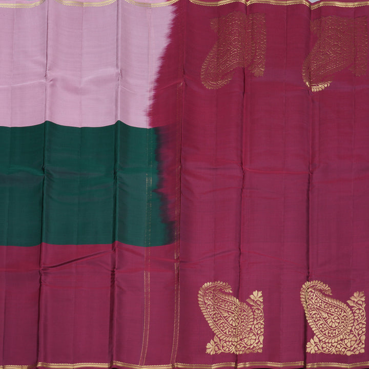 Hayagrivas Muppagam (Lilac, Bottle Green and Wine Maroon) Handloom Kanjivaram Silk Saree with Wine Maroon Border KBD2036C3-8