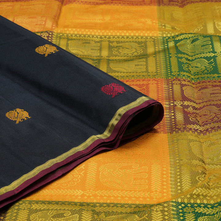 Hayagrivas Handloom Kanjivaram Silk Saree In Regal Black KBD2037C3-1