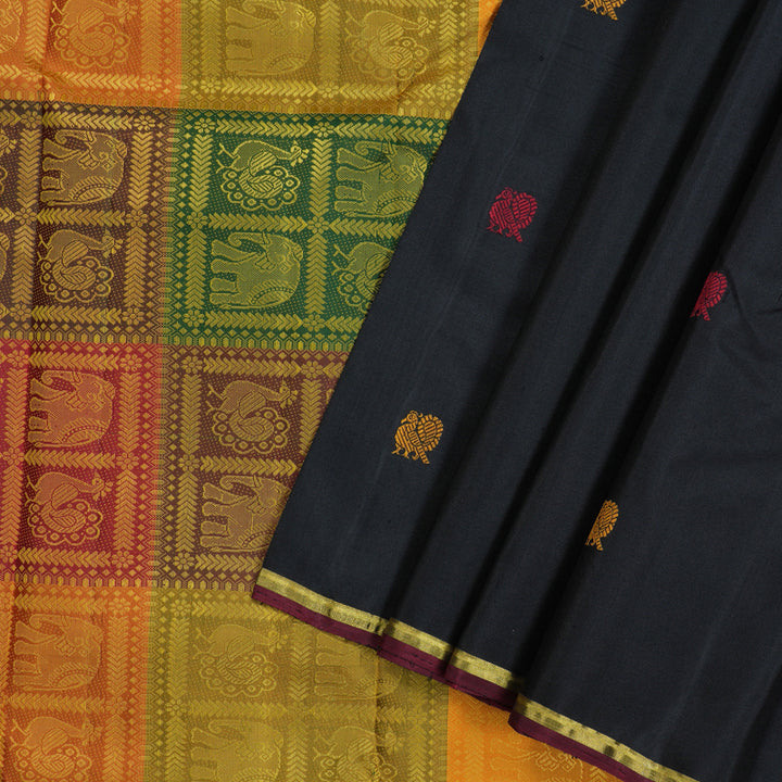 Hayagrivas Handloom Kanjivaram Silk Saree In Regal Black KBD2037C3-1