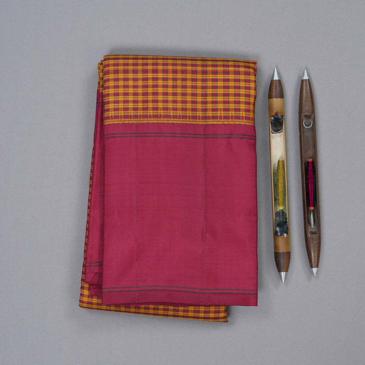 Hayagrivas Maroon With Yellow Checks Handloom Kanjivaram Silk Saree with Maroon Border KBD2037C4-5