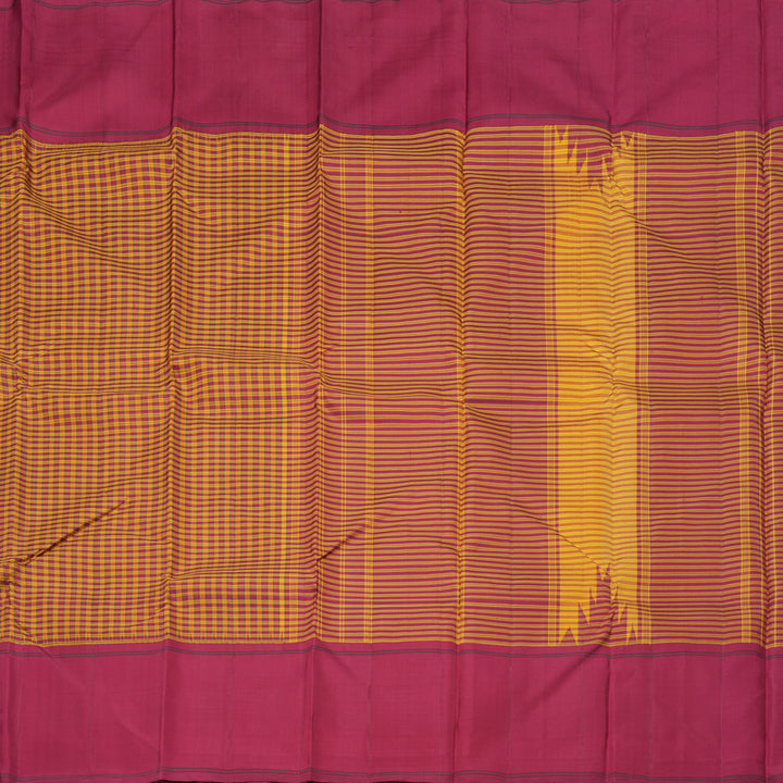 Hayagrivas Maroon With Yellow Checks Handloom Kanjivaram Silk Saree with Maroon Border KBD2037C4-5