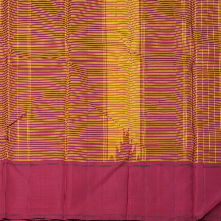 Hayagrivas Maroon With Yellow Checks Handloom Kanjivaram Silk Saree with Maroon Border KBD2037C4-5