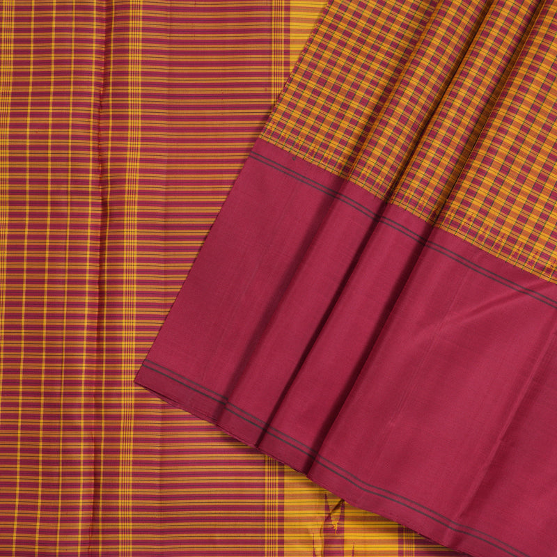 Hayagrivas Maroon With Yellow Checks Handloom Kanjivaram Silk Saree with Maroon Border KBD2037C4-5
