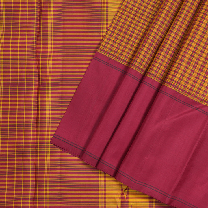 Hayagrivas Maroon With Yellow Checks Handloom Kanjivaram Silk Saree with Maroon Border KBD2037C4-5
