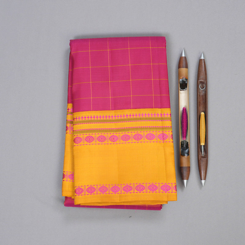 Hayagrivas Pink Handloom Kanjivaram Silk Saree with Mustard Yellow Border KBD2037C7-3