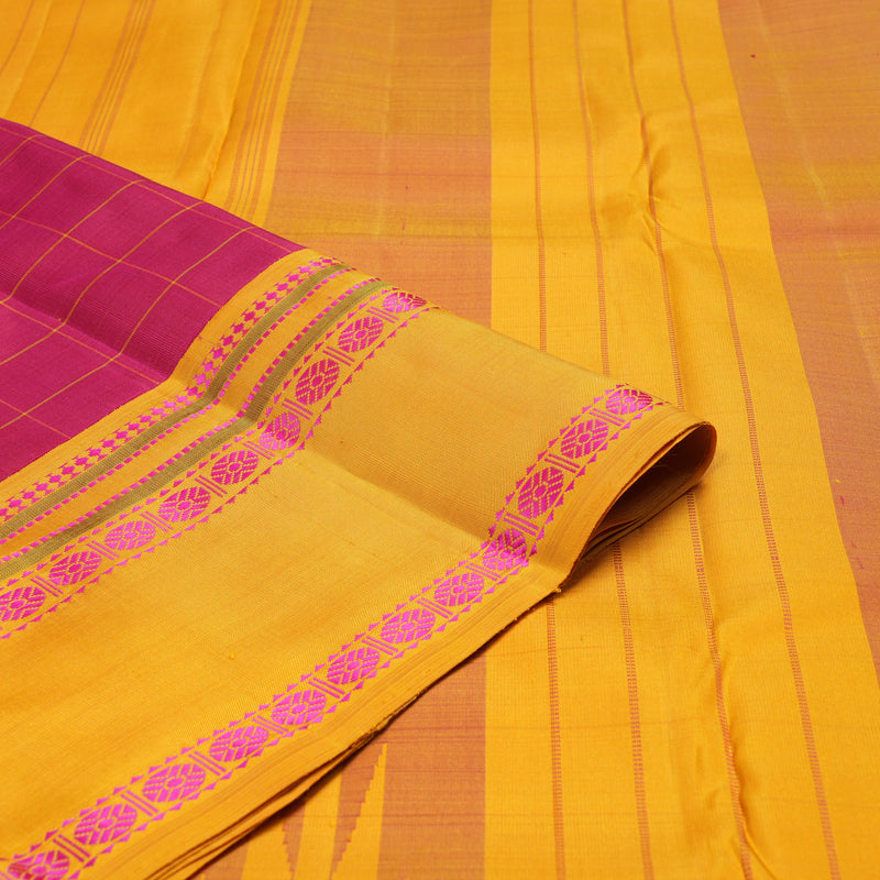 Hayagrivas Pink Handloom Kanjivaram Silk Saree with Mustard Yellow Border KBD2037C7-3
