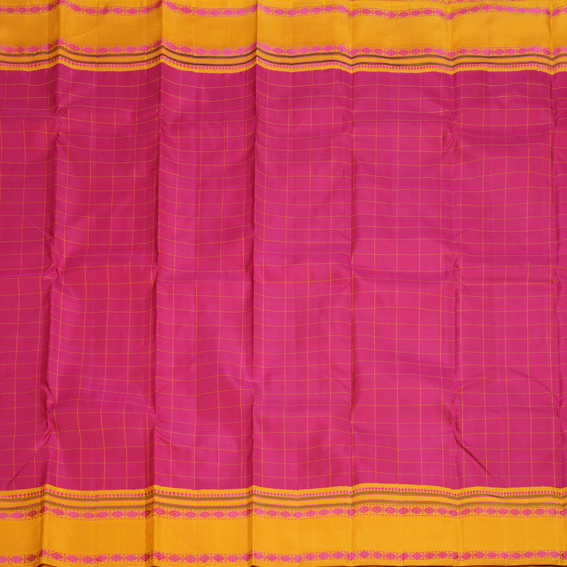 Hayagrivas Pink Handloom Kanjivaram Silk Saree with Mustard Yellow Border KBD2037C7-3