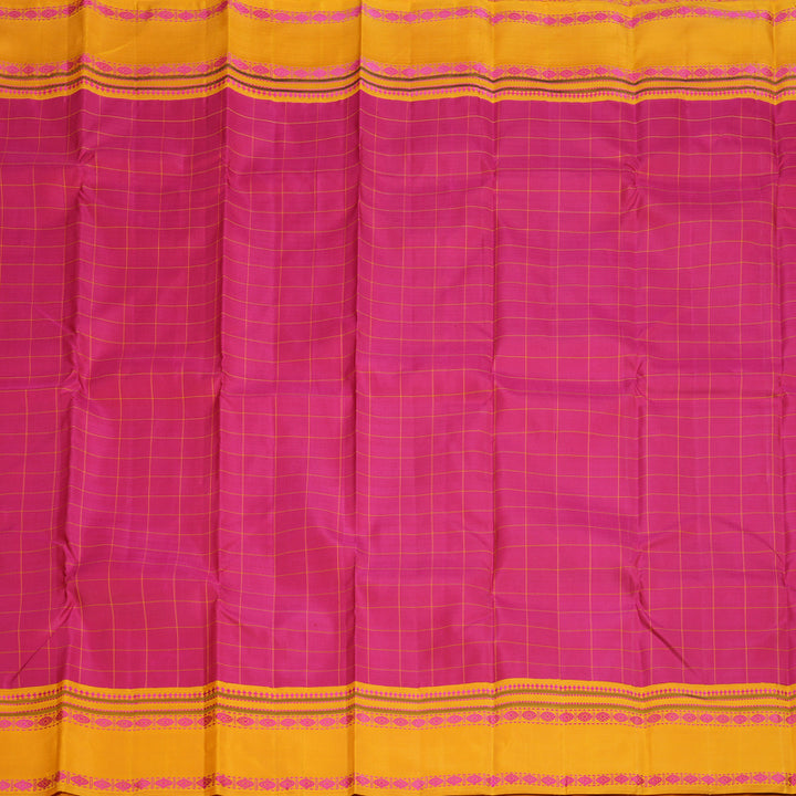 Hayagrivas Pink Handloom Kanjivaram Silk Saree with Mustard Yellow Border KBD2037C7-3