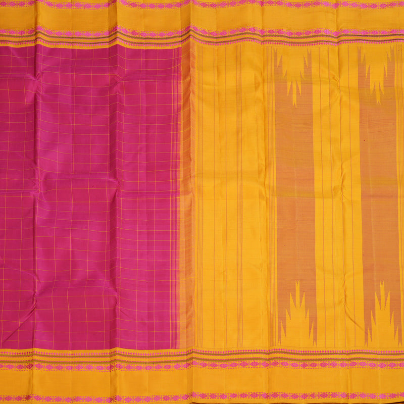 Hayagrivas Pink Handloom Kanjivaram Silk Saree with Mustard Yellow Border KBD2037C7-3