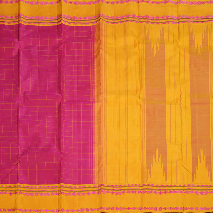 Hayagrivas Pink Handloom Kanjivaram Silk Saree with Mustard Yellow Border KBD2037C7-3