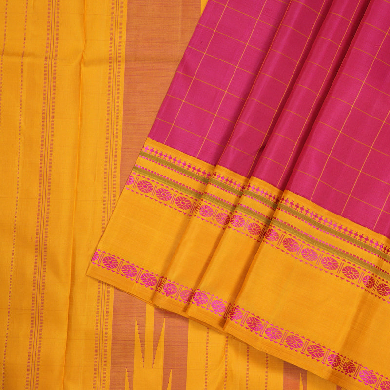 Hayagrivas Pink Handloom Kanjivaram Silk Saree with Mustard Yellow Border KBD2037C7-3