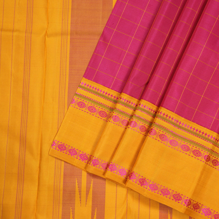 Hayagrivas Pink Handloom Kanjivaram Silk Saree with Mustard Yellow Border KBD2037C7-3