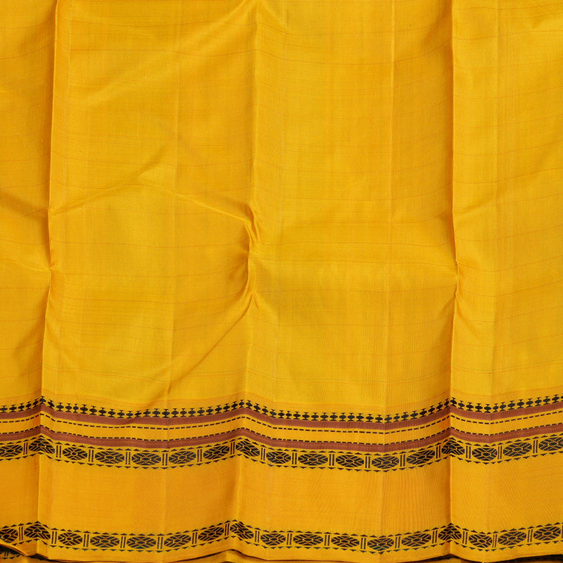 Hayagrivas Handloom Kanjivaram silk saree in Captivating Black with Mustard yellow Threads checks KBD2037C7-4