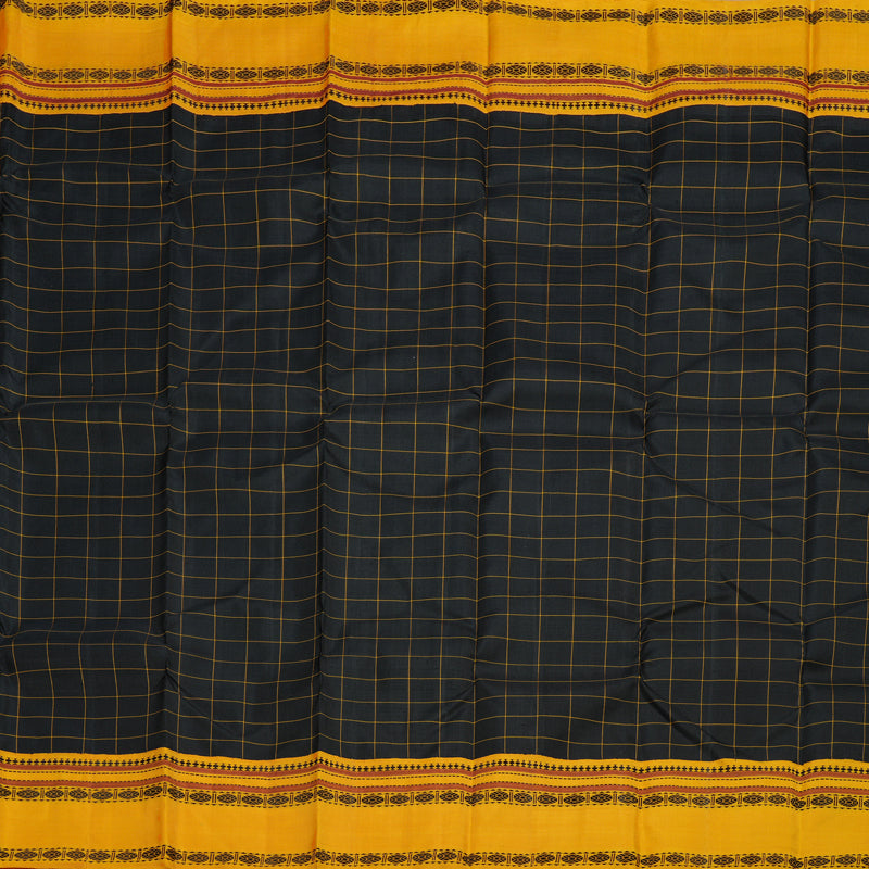 Hayagrivas Handloom Kanjivaram silk saree in Captivating Black with Mustard yellow Threads checks KBD2037C7-4