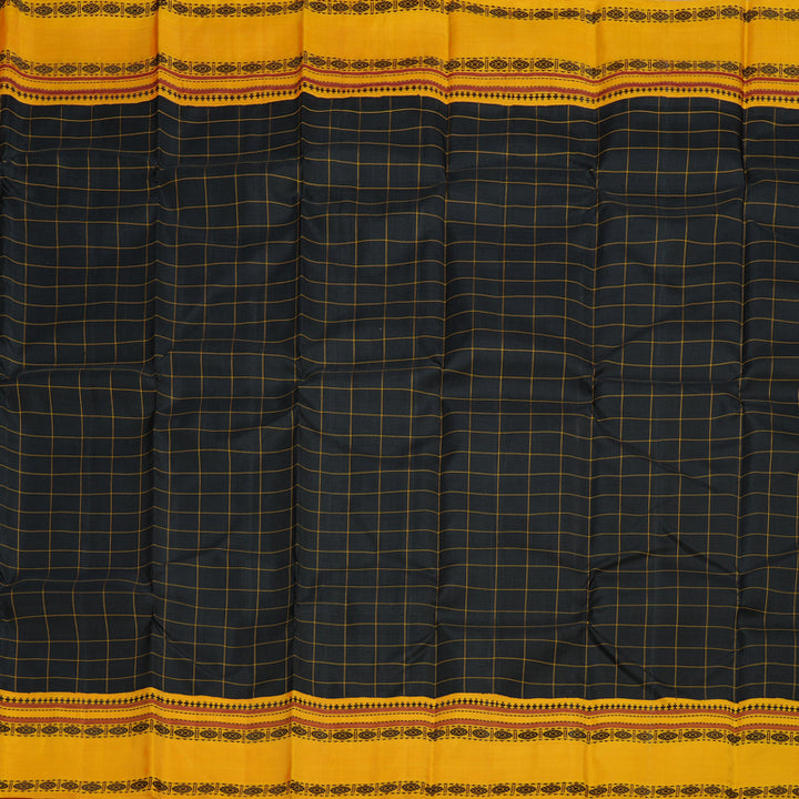 Hayagrivas Handloom Kanjivaram silk saree in Captivating Black with Mustard yellow Threads checks KBD2037C7-4