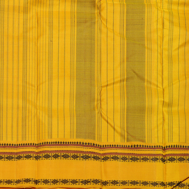 Hayagrivas Handloom Kanjivaram silk saree in Captivating Black with Mustard yellow Threads checks KBD2037C7-4