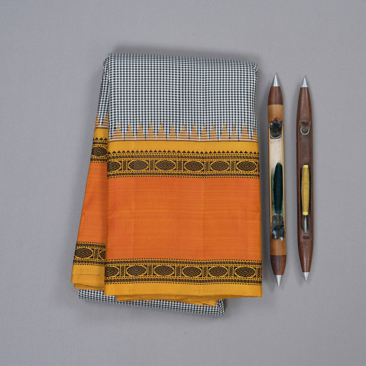 Hayagrivas Handloom Kanjivaram Silk Saree in Elegant Black And White Muted Checks KBD2037C9-1