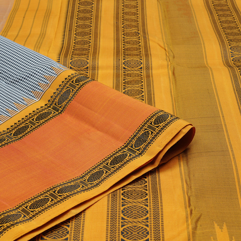 Hayagrivas Handloom Kanjivaram Silk Saree in Elegant Black And White Muted Checks KBD2037C9-1