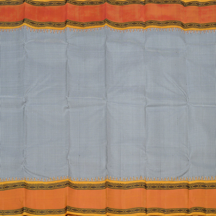 Hayagrivas Handloom Kanjivaram Silk Saree in Elegant Black And White Muted Checks KBD2037C9-1