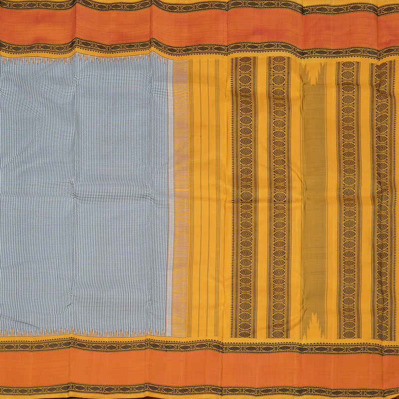 Hayagrivas Handloom Kanjivaram Silk Saree in Elegant Black And White Muted Checks KBD2037C9-1