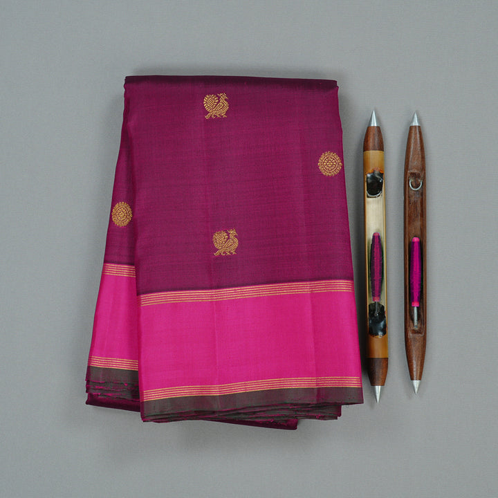 Hayagrivas Dark Purple Handloom Kanjivaram Silk Saree with Pink Border KBD2038C2-3