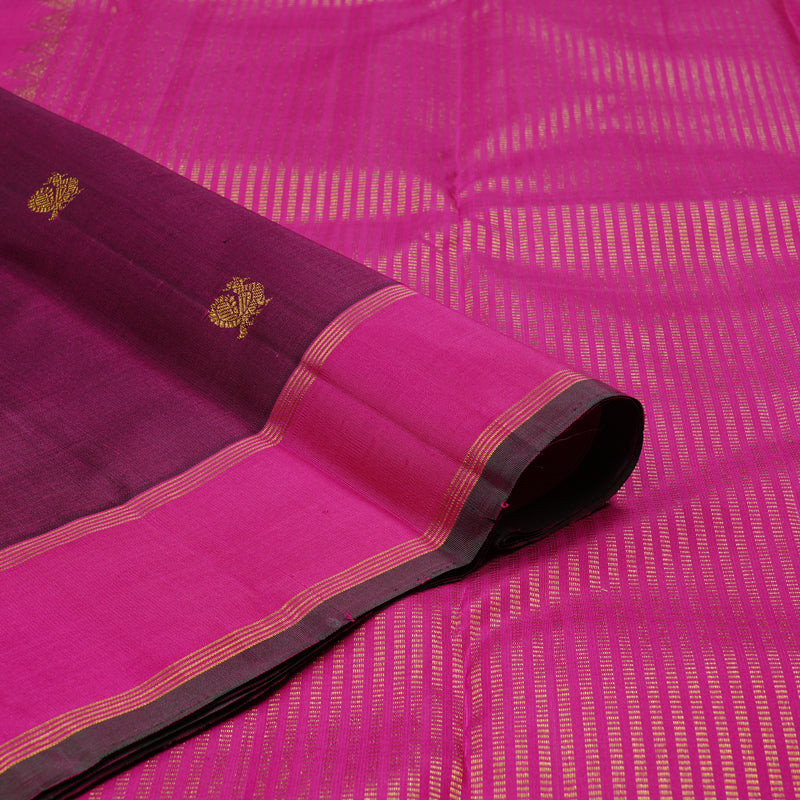 Hayagrivas Dark Purple Handloom Kanjivaram Silk Saree with Pink Border KBD2038C2-3