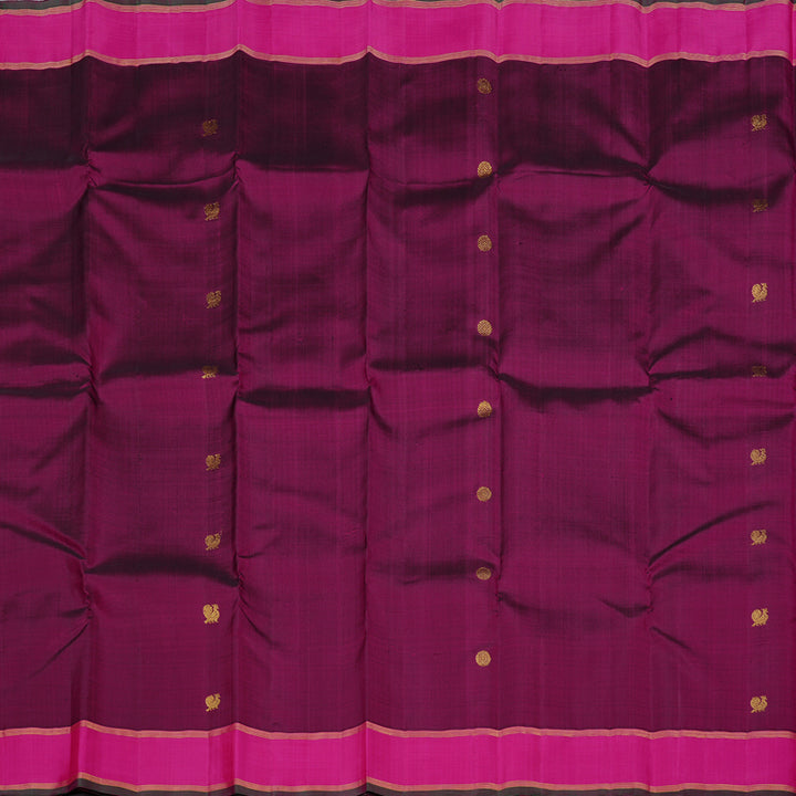 Hayagrivas Dark Purple Handloom Kanjivaram Silk Saree with Pink Border KBD2038C2-3