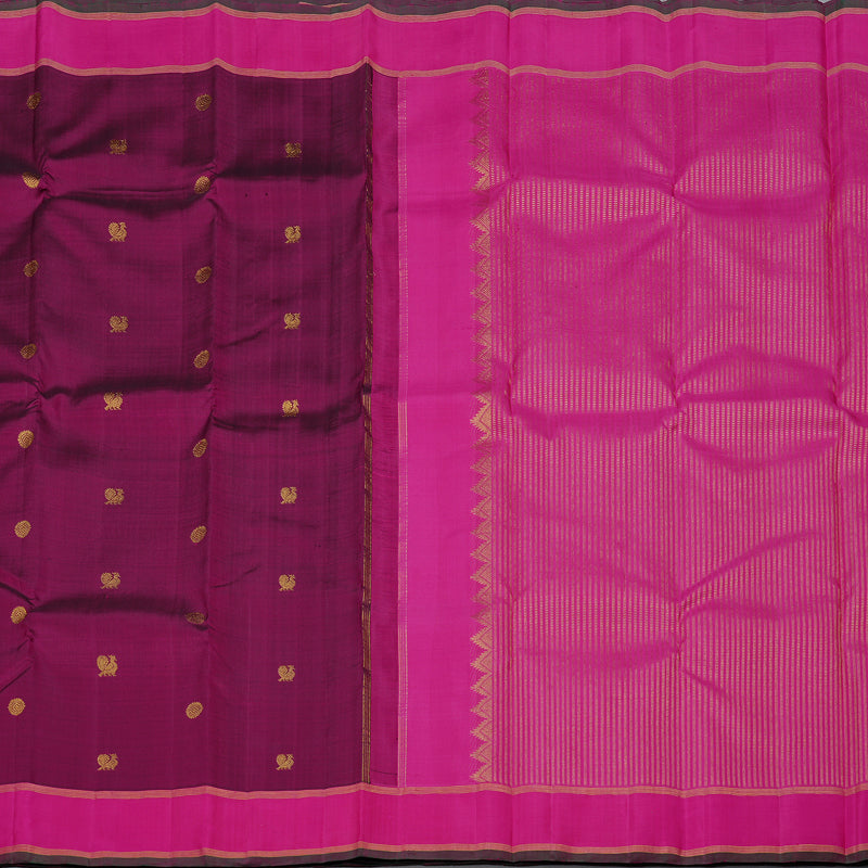 Hayagrivas Dark Purple Handloom Kanjivaram Silk Saree with Pink Border KBD2038C2-3