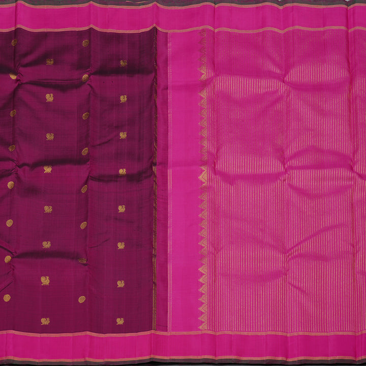 Hayagrivas Dark Purple Handloom Kanjivaram Silk Saree with Pink Border KBD2038C2-3