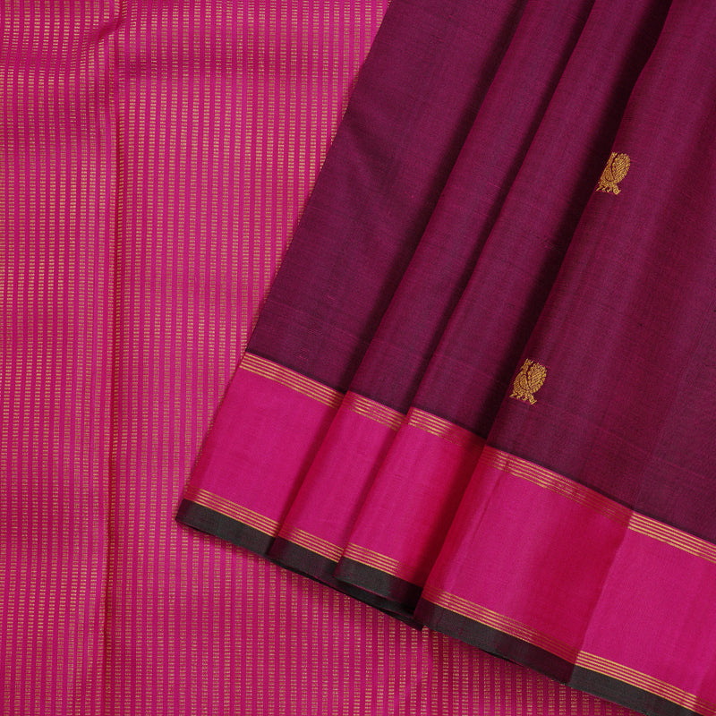 Hayagrivas Dark Purple Handloom Kanjivaram Silk Saree with Pink Border KBD2038C2-3