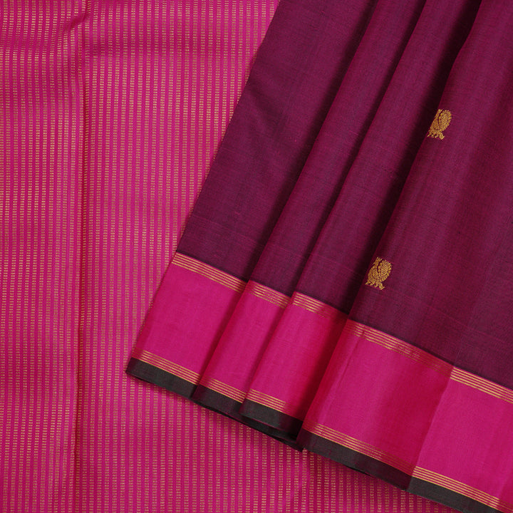 Hayagrivas Dark Purple Handloom Kanjivaram Silk Saree with Pink Border KBD2038C2-3