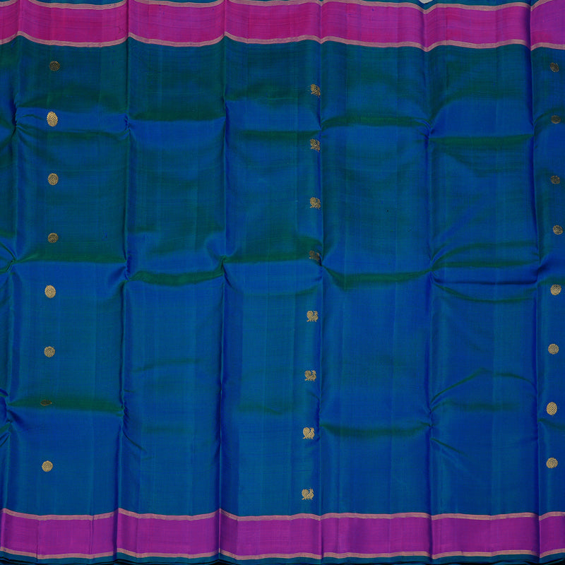 Hayagrivas Peacock Blue Handloom Kanjivaram Silk Saree with Purple Border KBE2038C2-6