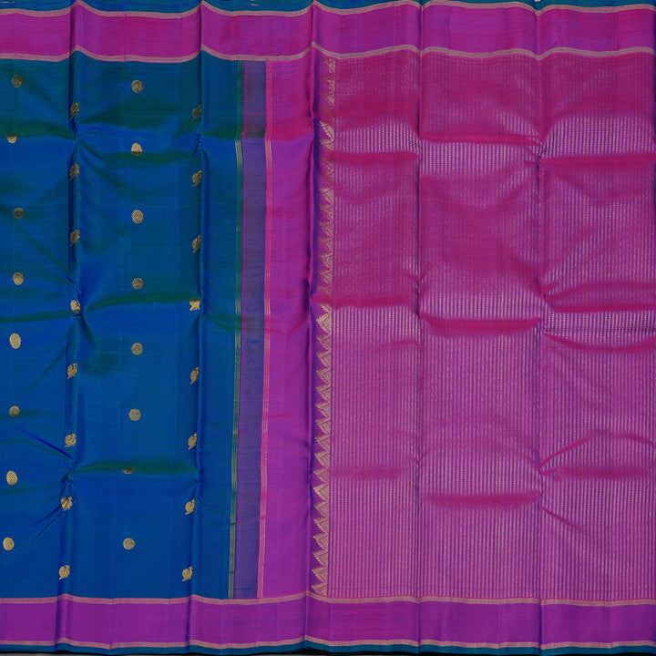 Hayagrivas Peacock Blue Handloom Kanjivaram Silk Saree with Purple Border KBE2038C2-6
