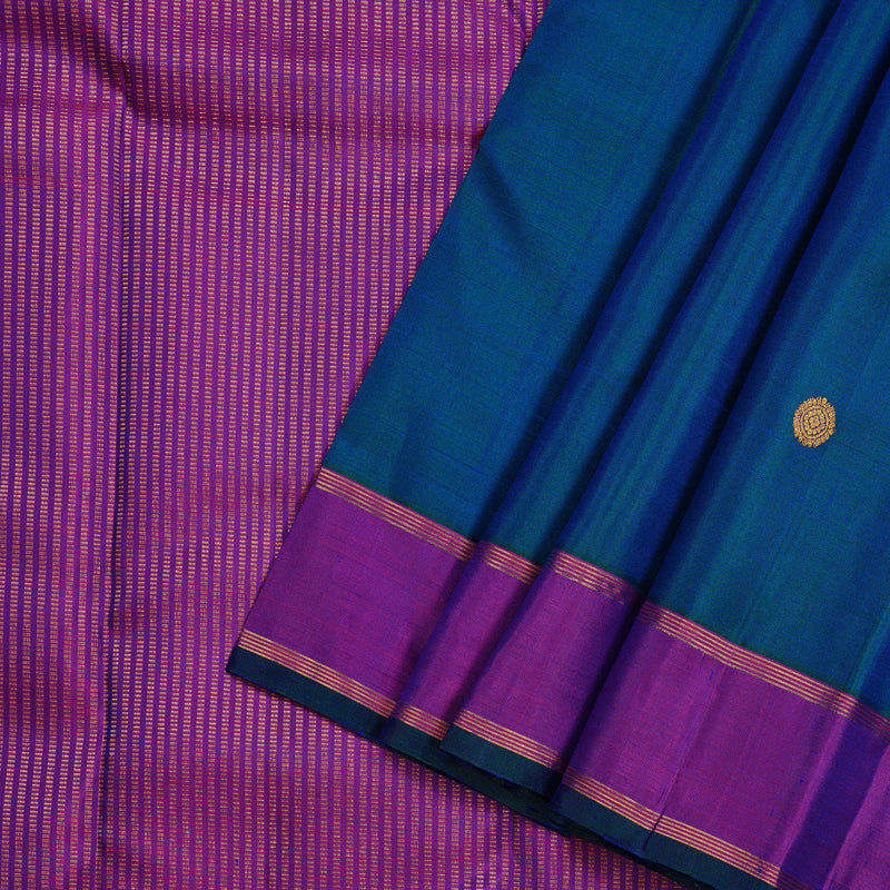 Hayagrivas Peacock Blue Handloom Kanjivaram Silk Saree with Purple Border KBE2038C2-6