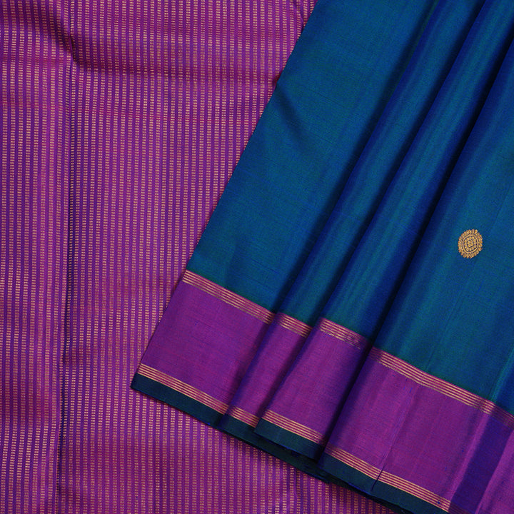 Hayagrivas Peacock Blue Handloom Kanjivaram Silk Saree with Purple Border KBE2038C2-6