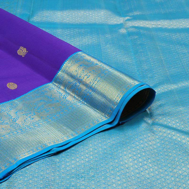 Hayagrivas Blue Handloom Kanjivaram Silk Saree with Sea Blue Border KBD2038C5-3