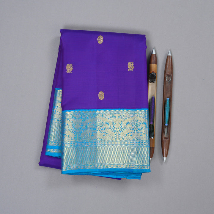 Hayagrivas Blue Handloom Kanjivaram Silk Saree with Sea Blue Border KBD2038C5-3