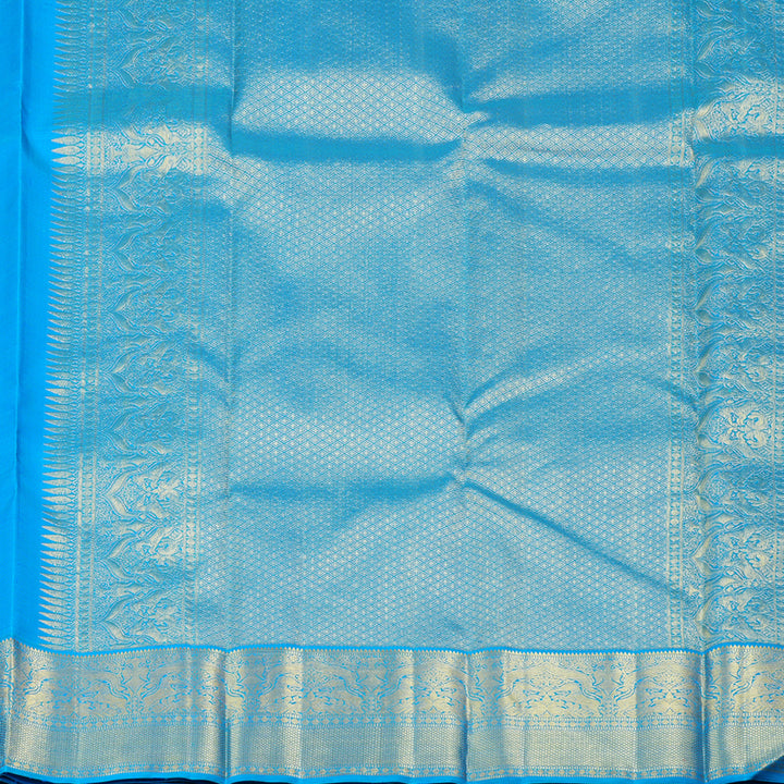 Hayagrivas Blue Handloom Kanjivaram Silk Saree with Sea Blue Border KBD2038C5-3