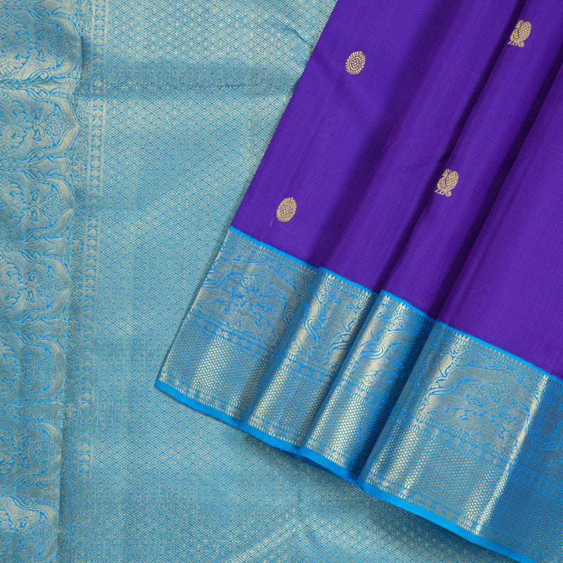 Hayagrivas Blue Handloom Kanjivaram Silk Saree with Sea Blue Border KBD2038C5-3
