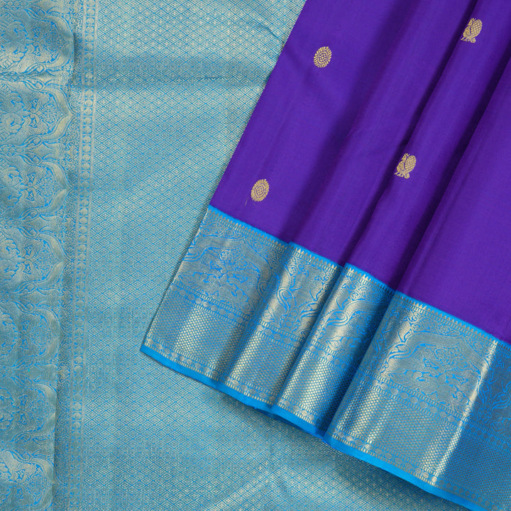 Hayagrivas Blue Handloom Kanjivaram Silk Saree with Sea Blue Border KBD2038C5-3