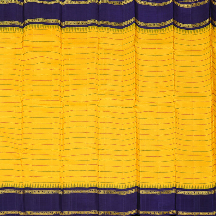 Hayagrivas Yellow Handloom Kanjivaram Silk Saree with Blue Border KBD2040C3-1
