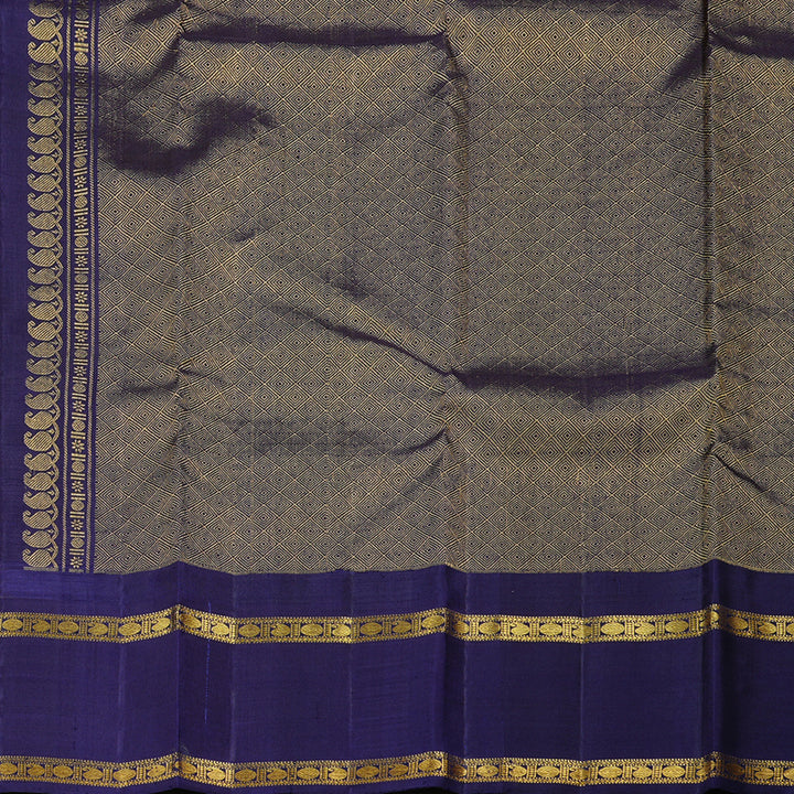 Hayagrivas Yellow Handloom Kanjivaram Silk Saree with Blue Border KBD2040C3-1