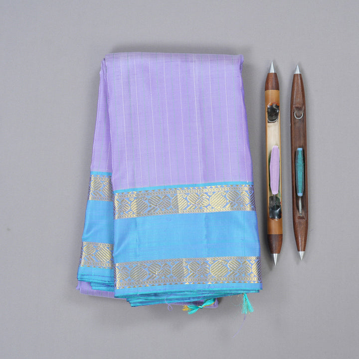 Hayagrivas Lavender Handloom Kanjivaram Silk Saree with Sea Blue Border KBD2041C2-1