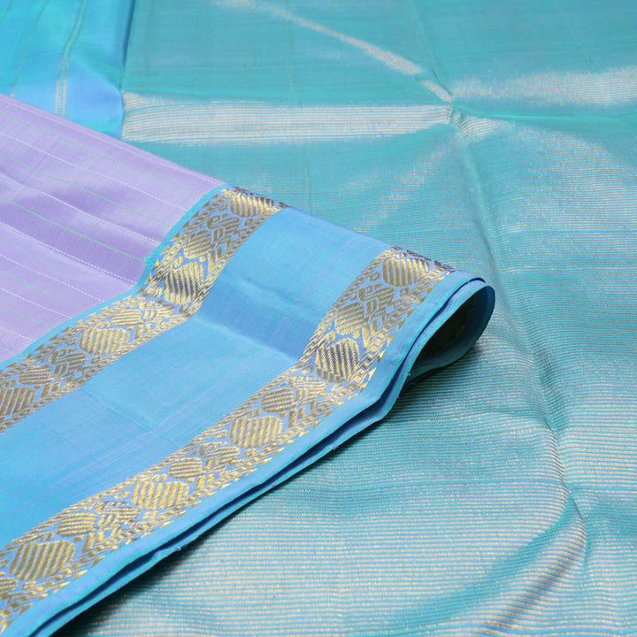 Hayagrivas Lavender Handloom Kanjivaram Silk Saree with Sea Blue Border KBD2041C2-1