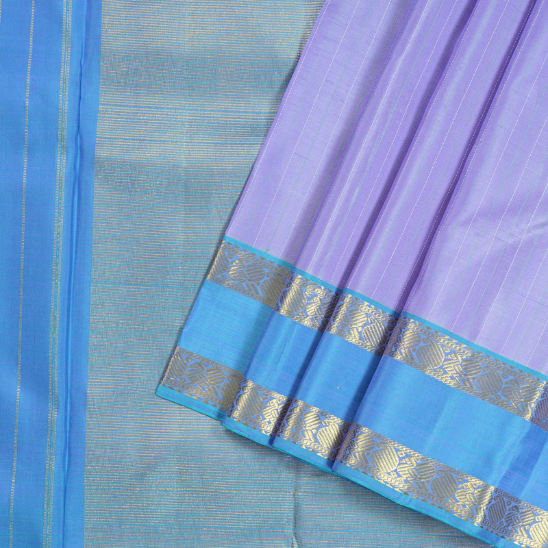 Hayagrivas Lavender Handloom Kanjivaram Silk Saree with Sea Blue Border KBD2041C2-1